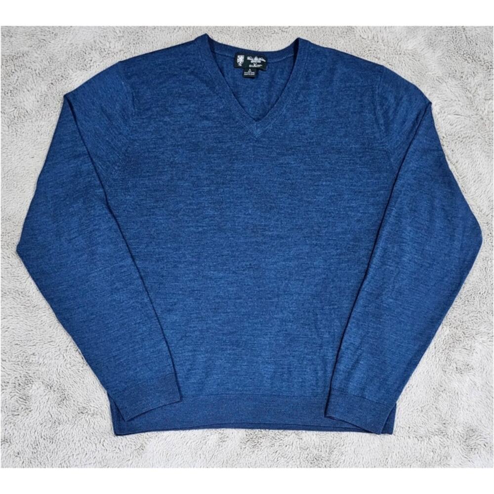 Brooks Brothers 100% SaxXon Wool Sweater, V Neck, Blue, Mens Sz L, New
